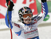 Marion Rolland of France reacts in finish of women Super-G race of Audi FIS Alpine skiing World cup finals in Schladming, Austria. Women Super-G race of Audi FIS Alpine skiing World cup finals was held in Schladming, Austria, on Thursday, 15th of March 2012.
