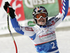 Marion Rolland of France reacts in finish of women Super-G race of Audi FIS Alpine skiing World cup finals in Schladming, Austria. Women Super-G race of Audi FIS Alpine skiing World cup finals was held in Schladming, Austria, on Thursday, 15th of March 2012.

