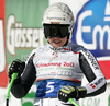 Viktoria Rebensburg of Germany reacts in finish of women Super-G race of Audi FIS Alpine skiing World cup finals in Schladming, Austria. Women Super-G race of Audi FIS Alpine skiing World cup finals was held in Schladming, Austria, on Thursday, 15th of March 2012.

