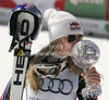 Lindsey Vonn of USA celebrates her overall victory in women Super-G Audi FIS Alpine skiing World cup finals in Schladming, Austria. Last women Super-G race of Audi FIS Alpine skiing World cup finals was held in Schladming, Austria, on Thursday, 15th of March 2012.
