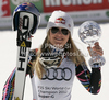 Lindsey Vonn of USA celebrates her overall victory in women Super-G Audi FIS Alpine skiing World cup finals in Schladming, Austria. Last women Super-G race of Audi FIS Alpine skiing World cup finals was held in Schladming, Austria, on Thursday, 15th of March 2012.
