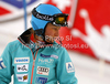 Tanja Poutiainen of Finland during inspection of first run of women slalom race of Audi FIS Alpine skiing World cup finals in Schladming, Austria. Women slalom race of Audi FIS Alpine skiing World cup finals was held in Schladming, Austria, on Saturday, 17th of March 2012.
