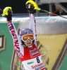 Winner Michaela Kirchgasser of Austria reacts in finish of second run of women slalom race of Audi FIS Alpine skiing World cup finals in Schladming, Austria. Women slalom race of Audi FIS Alpine skiing World cup finals was held in Schladming, Austria, on Saturday, 17th of March 2012.
