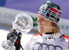 Overall slalom World cup winner Marlies Schild of Austria celebrates her trophy after last women slalom race of Audi FIS Alpine skiing World cup finals in Schladming, Austria. Women slalom race of Audi FIS Alpine skiing World cup finals was held in Schladming, Austria, on Saturday, 17th of March 2012.
