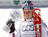 Overall slalom World cup winner Marlies Schild of Austria celebrates her trophy after last women slalom race of Audi FIS Alpine skiing World cup finals in Schladming, Austria. Women slalom race of Audi FIS Alpine skiing World cup finals was held in Schladming, Austria, on Saturday, 17th of March 2012.
