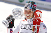 Overall slalom World cup winner Marlies Schild of Austria celebrates her trophy after last women slalom race of Audi FIS Alpine skiing World cup finals in Schladming, Austria. Women slalom race of Audi FIS Alpine skiing World cup finals was held in Schladming, Austria, on Saturday, 17th of March 2012.
