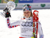 Overall slalom World cup winner Marlies Schild of Austria celebrates her trophy after last women slalom race of Audi FIS Alpine skiing World cup finals in Schladming, Austria. Women slalom race of Audi FIS Alpine skiing World cup finals was held in Schladming, Austria, on Saturday, 17th of March 2012.

