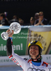 Overall giant slalom FIS World cup winner Marcel Hirscher of Austria celebrates his trophy after second run of men giant slalom race of Audi FIS Alpine skiing World cup finals in Schladming, Austria. Men giant slalom race of Audi FIS Alpine skiing World cup finals was held in Schladming, Austria, on Saturday, 17th of March 2012.
