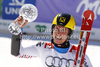 Overall giant slalom FIS World cup winner Marcel Hirscher of Austria celebrates his trophy after second run of men giant slalom race of Audi FIS Alpine skiing World cup finals in Schladming, Austria. Men giant slalom race of Audi FIS Alpine skiing World cup finals was held in Schladming, Austria, on Saturday, 17th of March 2012.
