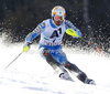 Andre Myhrer of Sweden skiing in first run of men slalom race of Audi FIS Alpine skiing World cup finals in Schladming, Austria. Men slalom race of Audi FIS Alpine skiing World cup finals was held in Schladming, Austria, on Sunday, 18th of March 2012.
