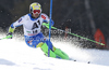Mitja Valencic of Slovenia skiing in first run of men slalom race of Audi FIS Alpine skiing World cup finals in Schladming, Austria. Men slalom race of Audi FIS Alpine skiing World cup finals was held in Schladming, Austria, on Sunday, 18th of March 2012.
