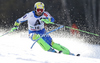 Mitja Valencic of Slovenia skiing in first run of men slalom race of Audi FIS Alpine skiing World cup finals in Schladming, Austria. Men slalom race of Audi FIS Alpine skiing World cup finals was held in Schladming, Austria, on Sunday, 18th of March 2012.
