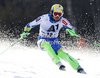Mitja Valencic of Slovenia skiing in first run of men slalom race of Audi FIS Alpine skiing World cup finals in Schladming, Austria. Men slalom race of Audi FIS Alpine skiing World cup finals was held in Schladming, Austria, on Sunday, 18th of March 2012.
