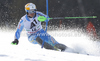 Jens Byggmark of Sweden skiing in first run of men slalom race of Audi FIS Alpine skiing World cup finals in Schladming, Austria. Men slalom race of Audi FIS Alpine skiing World cup finals was held in Schladming, Austria, on Sunday, 18th of March 2012.
