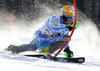 Jens Byggmark of Sweden skiing in first run of men slalom race of Audi FIS Alpine skiing World cup finals in Schladming, Austria. Men slalom race of Audi FIS Alpine skiing World cup finals was held in Schladming, Austria, on Sunday, 18th of March 2012.
