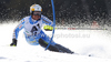 Mattias Hargin of Sweden skiing in first run of men slalom race of Audi FIS Alpine skiing World cup finals in Schladming, Austria. Men slalom race of Audi FIS Alpine skiing World cup finals was held in Schladming, Austria, on Sunday, 18th of March 2012.
