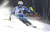 Markus Larsson of Sweden skiing in first run of men slalom race of Audi FIS Alpine skiing World cup finals in Schladming, Austria. Men slalom race of Audi FIS Alpine skiing World cup finals was held in Schladming, Austria, on Sunday, 18th of March 2012.
