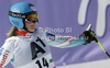 Tanja Poutiainen of Finland reacts in finish of second run of women giant slalom race of Audi FIS Alpine skiing World cup finals in Schladming, Austria. Women giant slalom race of Audi FIS Alpine skiing World cup finals was held in Schladming, Austria, on Sunday, 18th of March 2012.
