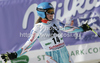 Tanja Poutiainen of Finland reacts in finish of second run of women giant slalom race of Audi FIS Alpine skiing World cup finals in Schladming, Austria. Women giant slalom race of Audi FIS Alpine skiing World cup finals was held in Schladming, Austria, on Sunday, 18th of March 2012.
