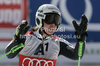 Winner Viktoria Rebensburg of Germany reacts in finish of second run of women giant slalom race of Audi FIS Alpine skiing World cup finals in Schladming, Austria. Women giant slalom race of Audi FIS Alpine skiing World cup finals was held in Schladming, Austria, on Sunday, 18th of March 2012.
