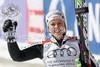 Overall giant slalom World cup winner Viktoria Rebensburg of Germany celebrates her trophy after end of last women giant slalom race of Audi FIS Alpine skiing World cup finals in Schladming, Austria. Women giant slalom race of Audi FIS Alpine skiing World cup finals was held in Schladming, Austria, on Sunday, 18th of March 2012.
