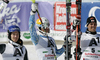 Winner Andre Myhrer of Sweden (M), second placed Felix Neureuther of Germany (L) and third placed Mario Matt of Austria (R) celebrate their medals won in second run of men slalom race of Audi FIS Alpine skiing World cup finals in Schladming, Austria. Men slalom race of Audi FIS Alpine skiing World cup finals was held in Schladming, Austria, on Sunday, 18th of March 2012.
