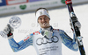 Overall slalom World cup winner Andre Myhrer of Sweden celebrates his trophy after last men slalom race of Audi FIS Alpine skiing World cup finals in Schladming, Austria. Men slalom race of Audi FIS Alpine skiing World cup finals was held in Schladming, Austria, on Sunday, 18th of March 2012.
