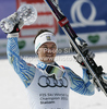 Overall slalom World cup winner Andre Myhrer of Sweden celebrates his trophy after last men slalom race of Audi FIS Alpine skiing World cup finals in Schladming, Austria. Men slalom race of Audi FIS Alpine skiing World cup finals was held in Schladming, Austria, on Sunday, 18th of March 2012.
