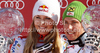 Overall Men FIS alpine skiing World cup winner Marcel Hirscher of Austria (R) and overall Women FIS alpine skiing World cup winner Lindsey Vonn of USA celebrate their trophies after last race of Audi FIS Alpine skiing World cup finals in Schladming, Austria. Last race of Audi FIS Alpine skiing World cup finals was held in Schladming, Austria, on Sunday, 18th of March 2012.
