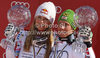 Overall Men FIS alpine skiing World cup winner Marcel Hirscher of Austria (R) and overall Women FIS alpine skiing World cup winner Lindsey Vonn of USA celebrate their trophies after last race of Audi FIS Alpine skiing World cup finals in Schladming, Austria. Last race of Audi FIS Alpine skiing World cup finals was held in Schladming, Austria, on Sunday, 18th of March 2012.
