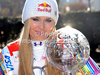 Overall FIS alpine skiing World cup winner Lindsey Vonn of USA celebrates her trophies after last race of Audi FIS Alpine skiing World cup finals in Schladming, Austria. Last men race of Audi FIS Alpine skiing World cup finals was held in Schladming, Austria, on Sunday, 18th of March 2012.
