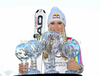 Overall FIS alpine skiing World cup winner Lindsey Vonn of USA celebrates her trophies after last race of Audi FIS Alpine skiing World cup finals in Schladming, Austria. Last men race of Audi FIS Alpine skiing World cup finals was held in Schladming, Austria, on Sunday, 18th of March 2012.
