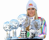 Overall FIS alpine skiing World cup winner Lindsey Vonn of USA celebrates her trophies after last race of Audi FIS Alpine skiing World cup finals in Schladming, Austria. Last men race of Audi FIS Alpine skiing World cup finals was held in Schladming, Austria, on Sunday, 18th of March 2012.
