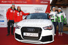 Andreas Romar, Marcus Sandell, Tanja Poutiainen and Merle Soppela of Finland (from L to R) during Audi Media Talk event, which was held on Thursday, 25th of October 2012 in Soelden, Austria. Audi Media Talk is traditional media event before start of Audi FIS Alpine skiing World cup, which will start with women giant slalom race on Saturday, 27th of October, followed by men giant slalom race which will also be held on Rettenbach glacier above Soelden, Austria, on Sunday, 28th of October 2012.
