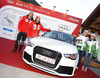 Andreas Romar, Marcus Sandell, Tanja Poutiainen and Merle Soppela of Finland (from L to R) during Audi Media Talk event, which was held on Thursday, 25th of October 2012 in Soelden, Austria. Audi Media Talk is traditional media event before start of Audi FIS Alpine skiing World cup, which will start with women giant slalom race on Saturday, 27th of October, followed by men giant slalom race which will also be held on Rettenbach glacier above Soelden, Austria, on Sunday, 28th of October 2012.
