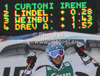 Irene Curtoni of Italy reacts in finish of second run of women giant slalom race of Audi FIS Alpine skiing World cup 2012-2013 in Soelden, Austria. First women giant slalom race of Audi FIS Alpine skiing World cup was held on Rettenbach glacier above Soelden, Austria, on Saturday, 27th of October 2012.
