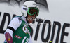 Third placed Stefanie Koehle of Austria reacts in finish of second run of women giant slalom race of Audi FIS Alpine skiing World cup 2012-2013 in Soelden, Austria. First women giant slalom race of Audi FIS Alpine skiing World cup was held on Rettenbach glacier above Soelden, Austria, on Saturday, 27th of October 2012.
