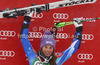Winner Tina Maze of Slovenia celebrates her medal won in women giant slalom race of Audi FIS Alpine skiing World cup 2012-2013 in Soelden, Austria. First women giant slalom race of Audi FIS Alpine skiing World cup was held on Rettenbach glacier above Soelden, Austria, on Saturday, 27th of October 2012.
