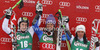 Winner Tina Maze of Slovenia (M), second placed Kathrin Zettel of Austria (L) and third placed Stefanie Koehle of Austria (R) celebrate their medals won in women giant slalom race of Audi FIS Alpine skiing World cup 2012-2013 in Soelden, Austria. First women giant slalom race of Audi FIS Alpine skiing World cup was held on Rettenbach glacier above Soelden, Austria, on Saturday, 27th of October 2012.
