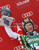 Second placed Kathrin Zettel of Austria celebrates her medal won in women giant slalom race of Audi FIS Alpine skiing World cup 2012-2013 in Soelden, Austria. First women giant slalom race of Audi FIS Alpine skiing World cup was held on Rettenbach glacier above Soelden, Austria, on Saturday, 27th of October 2012.
