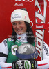 Third placed Stefanie Koehle of Austria celebrates her medal won in women giant slalom race of Audi FIS Alpine skiing World cup 2012-2013 in Soelden, Austria. First women giant slalom race of Audi FIS Alpine skiing World cup was held on Rettenbach glacier above Soelden, Austria, on Saturday, 27th of October 2012.
