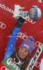 Winner Tina Maze of Slovenia celebrates her medal won in women giant slalom race of Audi FIS Alpine skiing World cup 2012-2013 in Soelden, Austria. First women giant slalom race of Audi FIS Alpine skiing World cup was held on Rettenbach glacier above Soelden, Austria, on Saturday, 27th of October 2012.
