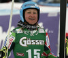 Tanja Poutiainen of Finland rects in finish of first run of women giant slalom race of Audi FIS Alpine skiing World cup 2012-2013 in Soelden, Austria. First women giant slalom race of Audi FIS Alpine skiing World cup was held on Rettenbach glacier above Soelden, Austria, on Saturday, 27th of October 2012.
