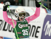 Simona Hoesl of Germany rects in finish of first run of women giant slalom race of Audi FIS Alpine skiing World cup 2012-2013 in Soelden, Austria. First women giant slalom race of Audi FIS Alpine skiing World cup was held on Rettenbach glacier above Soelden, Austria, on Saturday, 27th of October 2012.

