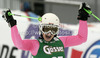 Simona Hoesl of Germany rects in finish of first run of women giant slalom race of Audi FIS Alpine skiing World cup 2012-2013 in Soelden, Austria. First women giant slalom race of Audi FIS Alpine skiing World cup was held on Rettenbach glacier above Soelden, Austria, on Saturday, 27th of October 2012.
