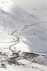 Course with finish area during one of sunny periods of first run of men giant slalom race of Audi FIS Alpine skiing World cup 2012-2013 in Soelden, Austria. First men giant slalom race of Audi FIS Alpine skiing World cup was held on Rettenbach glacier above Soelden, Austria, on Sunday, 28th of October 2012.
