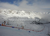 Course with finish area during one of sunny periods of first run of men giant slalom race of Audi FIS Alpine skiing World cup 2012-2013 in Soelden, Austria. First men giant slalom race of Audi FIS Alpine skiing World cup was held on Rettenbach glacier above Soelden, Austria, on Sunday, 28th of October 2012.
