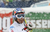 Second placed Manfred Moelgg of Italy reacts in finish of second run of men giant slalom race of Audi FIS Alpine skiing World cup 2012-2013 in Soelden, Austria. First men giant slalom race of Audi FIS Alpine skiing World cup was held on Rettenbach glacier above Soelden, Austria, on Sunday, 28th of October 2012.
