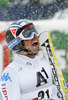 Second placed Manfred Moelgg of Italy reacts in finish of second run of men giant slalom race of Audi FIS Alpine skiing World cup 2012-2013 in Soelden, Austria. First men giant slalom race of Audi FIS Alpine skiing World cup was held on Rettenbach glacier above Soelden, Austria, on Sunday, 28th of October 2012.
