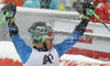 Winner Ted Ligety of USA reacts in finish of second run of men giant slalom race of Audi FIS Alpine skiing World cup 2012-2013 in Soelden, Austria. First men giant slalom race of Audi FIS Alpine skiing World cup was held on Rettenbach glacier above Soelden, Austria, on Sunday, 28th of October 2012.
